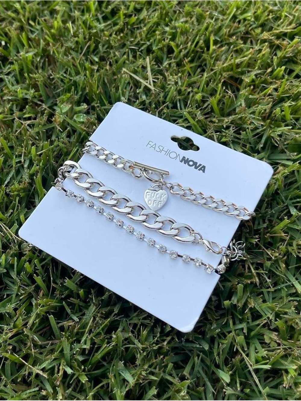 Fashion Nova Silver-Tone Layered Bracelet Set with Heart Charm